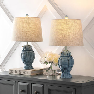 Margie Wicker 20.5" Bohemian Rustic Iron LED Table Lamp - JONATHAN Y